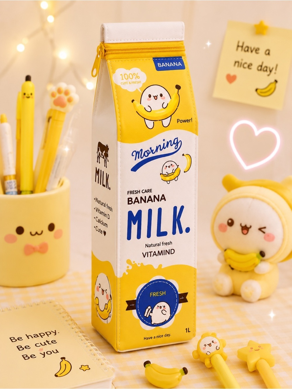 Milk Carton Pencil Case – Kawaii Stationery (Yellow)